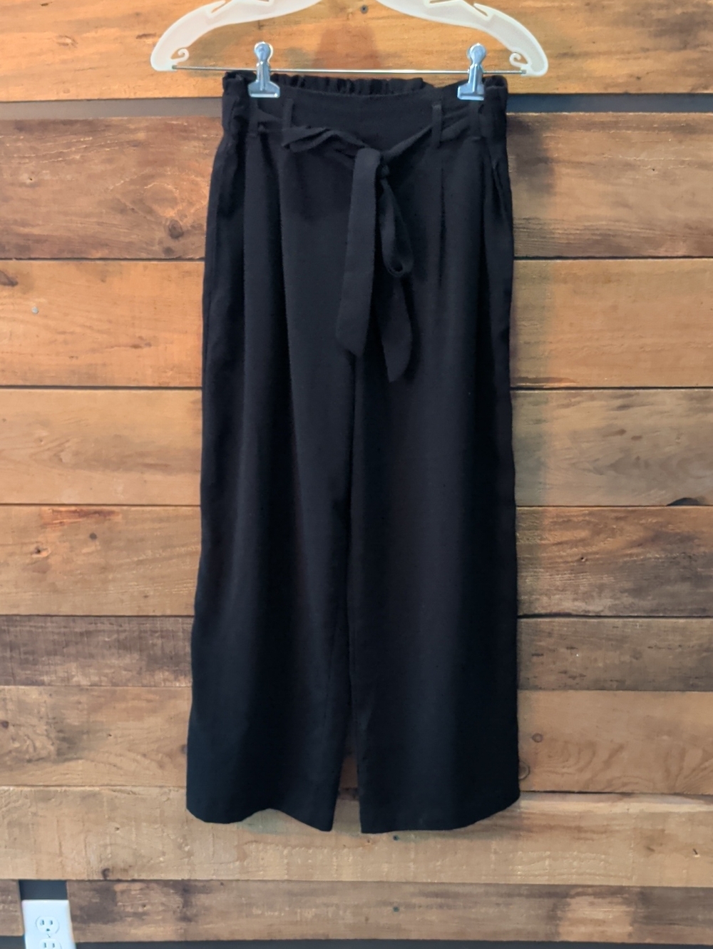 Zara Black Tie-Waist Wide-Leg Trousers